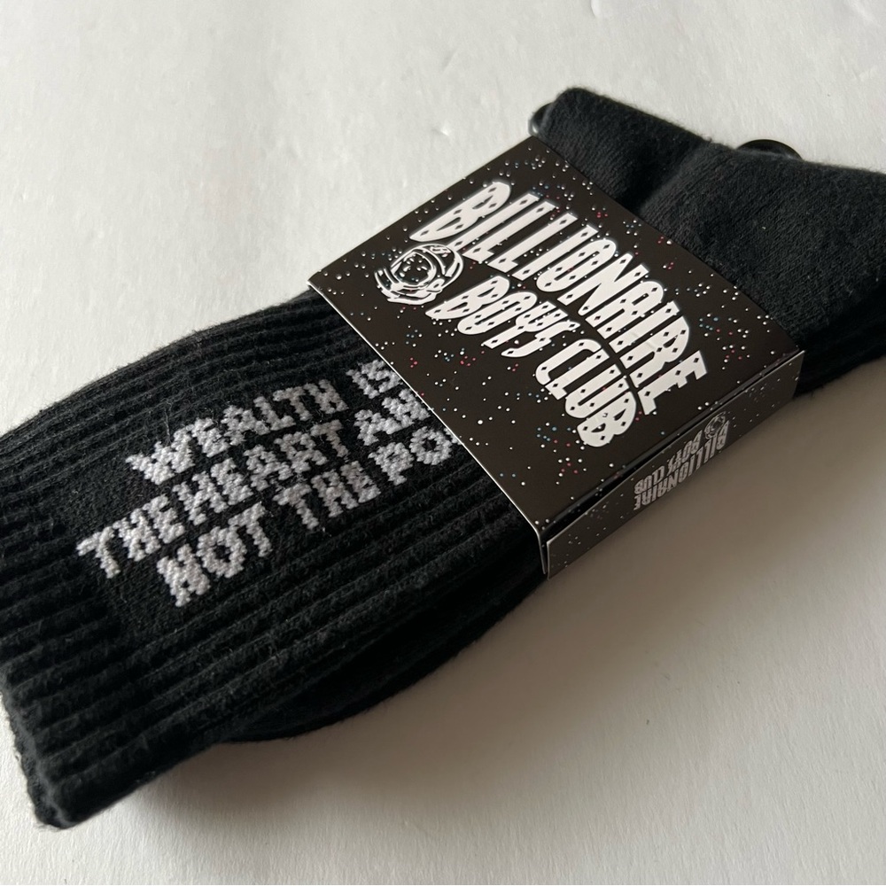 BILLIONAIRE BOYS CLUB MANTRA SOCKS BLACK “WEALTH IS OF THE HEART AND MIND” NWT